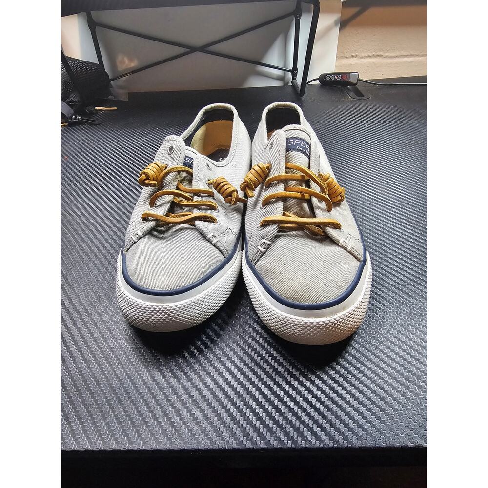 Sperry Top Sider Shoes Womens 6M Seacoast Sneakers Grey Canvas Lace Up STS905511
